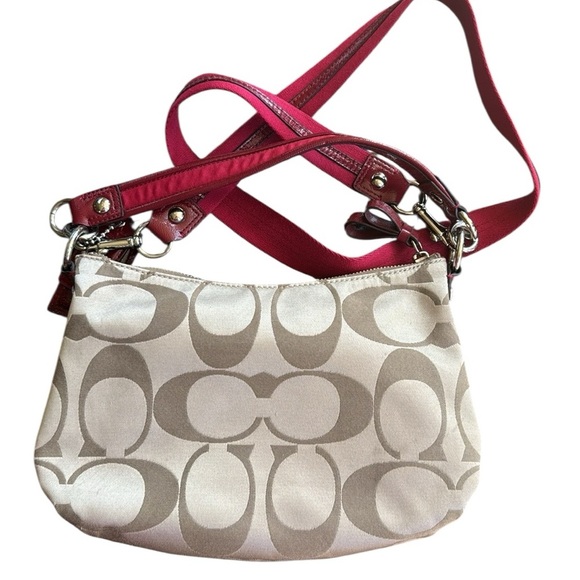 Coach Tan  and Red Y2K Poppy Mini Bag with Signature Style Vintage - Picture 2 of 10